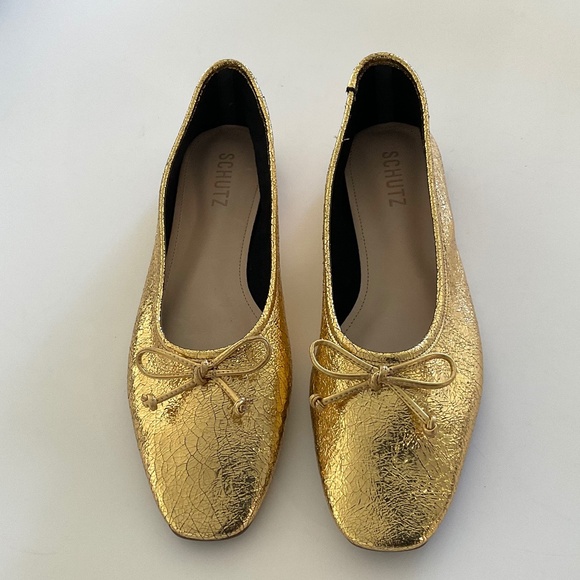 SCHUTZ Arissa  Metallic Gold Leather Ballet Flats Size 8 NEW - Picture 1 of 11